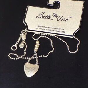 New w/$40 Tag Bella Uno Silver Metal Heart & Beads Pendant Ball Chain Necklace